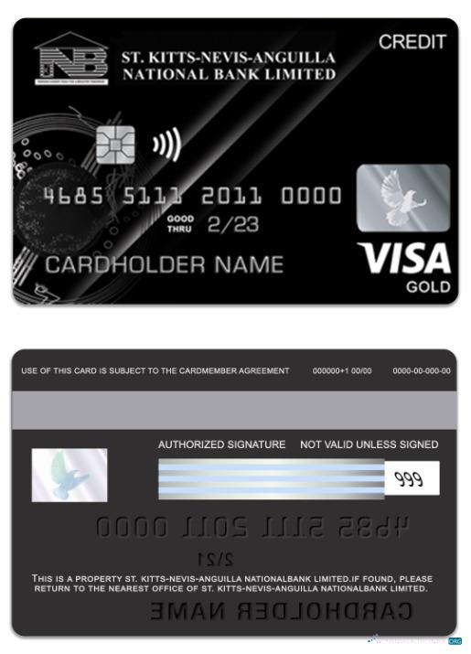Download Saint Kitts and Nevis National Bank Limited visa gold credit card Photoshop template